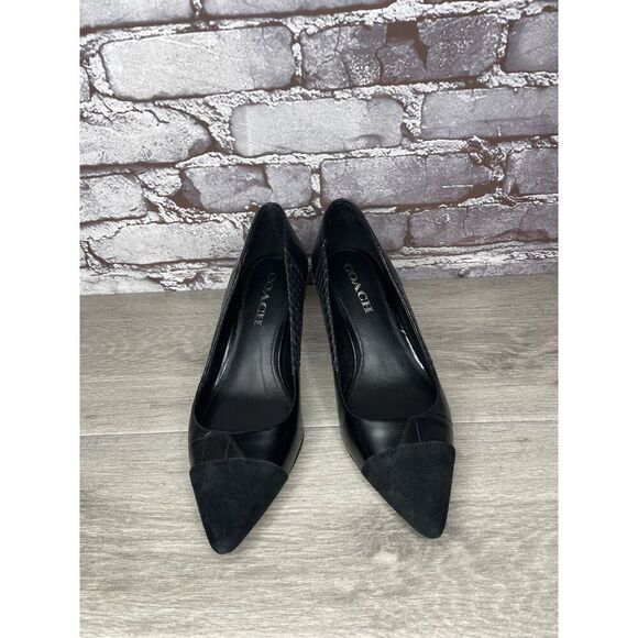 Coach Lacey Patchwork Black Leather Suede Pointed High Heels Women Sz 7B US/37EU - Picture 12 of 16